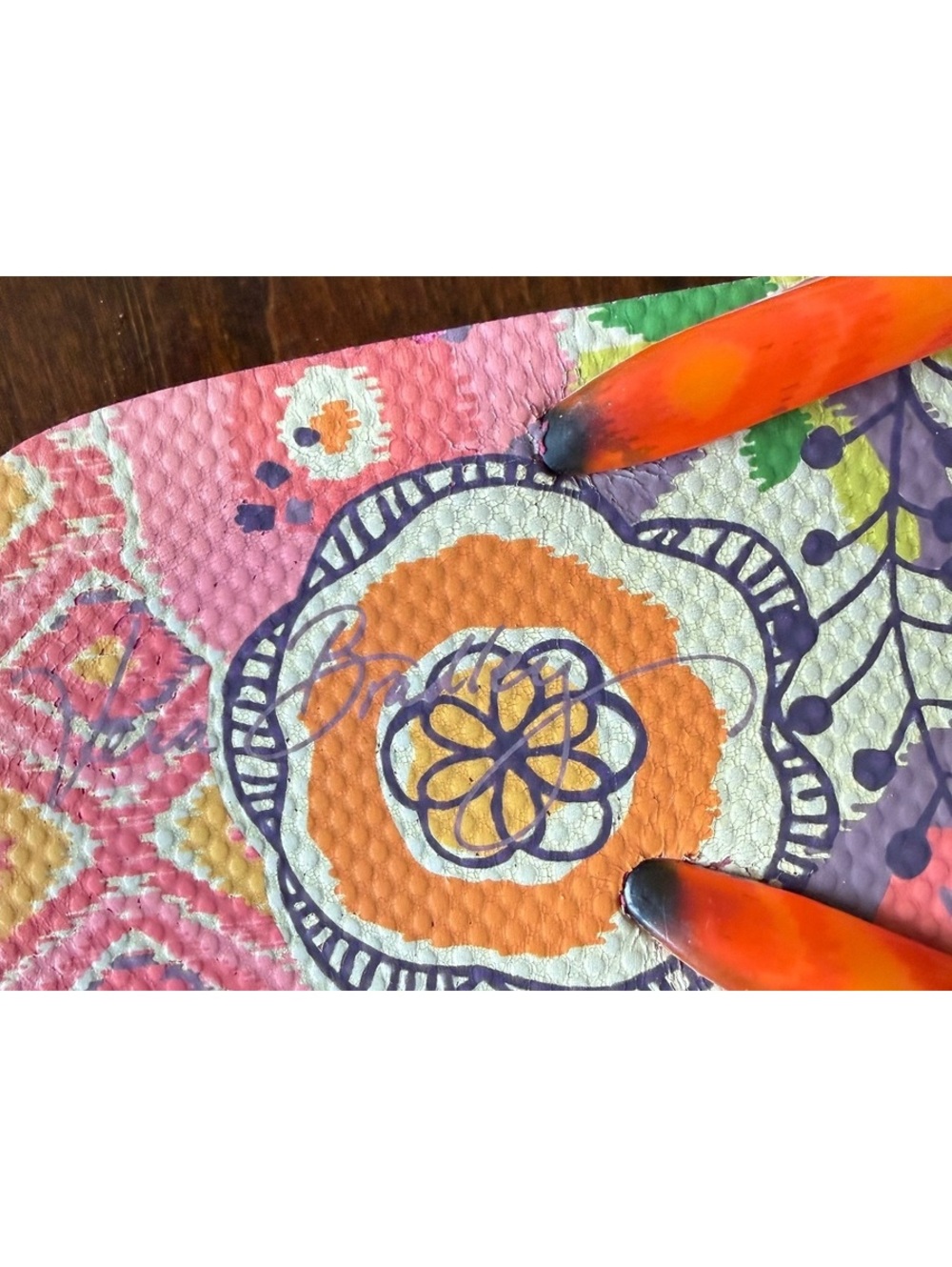Vera Bradley Floral Pattern Pink and Orange Flip Flops Size 7-8 - Picture 3 of 6